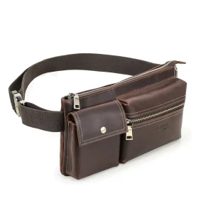 Vintage Full Grain Leather Men’s Fanny Pack Bum Bag Slim Multi Pocket Crossbody Waist Belt Bag for Men