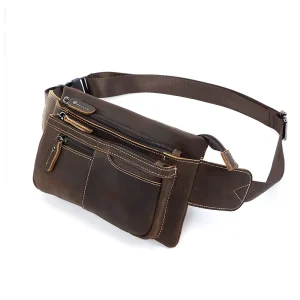 Vintage Full Grain Leather Sling Bag Men’s Travel Hiking Chest Daypack Waist Bag