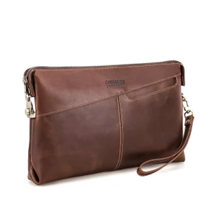 Vintage Full Grain Oil Genuine Leather Bags Casual Men’s Clutch Handbag Purse With Lock Anti-Theft Wristlet Man Bag