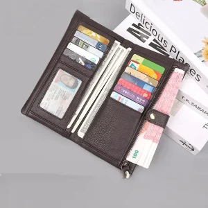 Vintage Genuine Leather Anti-Theft Men’s Wallet Top Layer Cowhide Long Multi-Card Slot Purse Clutch Bag Polyester Coin Purse