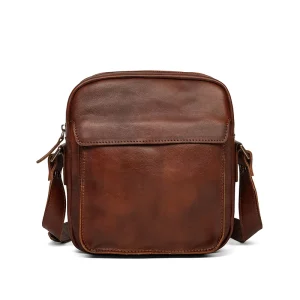 Vintage Genuine Leather Fashion Men’s Outdoor Messenger Shoulder Bag Zipper Closure Waterproof Durable Cotton Lining Custom