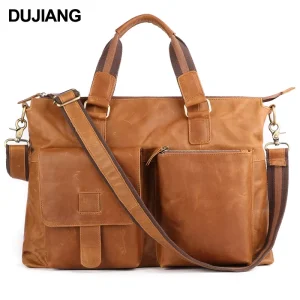 Vintage Genuine Leather Large Briefcase for Men Crossbody Shoulder Bag Handbag for Business Computer Laptop