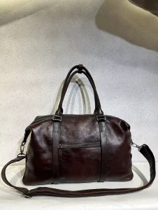Vintage Genuine Leather Luxury Casual Weekend Men’s Gym Water Resistant Zipper Closure Large Capacity Polyester Lining Sports