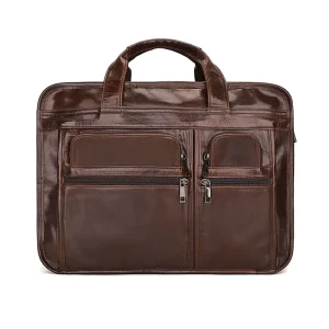 Vintage Genuine Leather Men’s Briefcase 15.6 Inch Business Travel Large Capacity Single Shoulder Crossbody Bag Waterproof