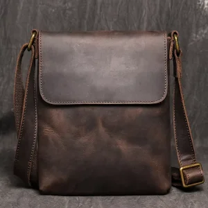 Vintage Genuine Leather Messenger Sling Bag Cowhide Top Layer Cowhide Crossbody Shoulder Bag Men’s Document Tote Bolsa De Hombro