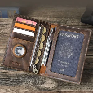 Vintage Genuine Leather RFID Anti-Theft ID Card Bag, Passport Use, MagSafe Wallet
