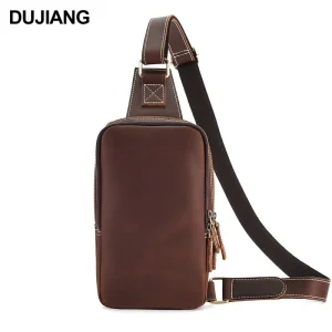 Vintage Genuine Leather Single Shoulder Sling Bag for Men Casual Crossbody Chest Multi-Functional Messenger for Outdoors