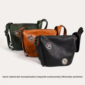 Vintage Genuine Leather Tote Messenger Bag Waterproof Durable All Seasons Use Buckle Closure Unisex Outdoor Use