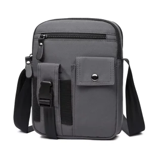 Vintage Geometric Fashionable Trendy Men’s Summer Crossbody Bag Waterproof PU Polyester Fabric Zipper Closure Pocket Burden