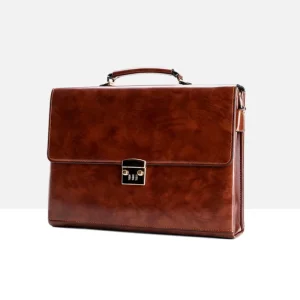 Vintage Handbag Waterproof Computer Laptop Messenger Bag Lawyer Business Men’s Leather Classic Briefcase with Password Code Lock