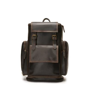 Vintage Handmade Large Capacity Leather Rucksack Head Layer Cowhide Travel Hiking Backpack Leather Men’s Bag