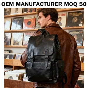 Vintage High Quality Black Top Grain Leather Men’s Backpack Manufacturer Custom Leather Laptop Backpack