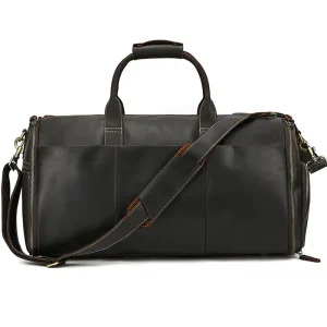 Vintage Large Capacity Genuine Leather Duffel Bag for Men Strong Waterproof Outdoor Fashion Gym Travel With Zipper Closure