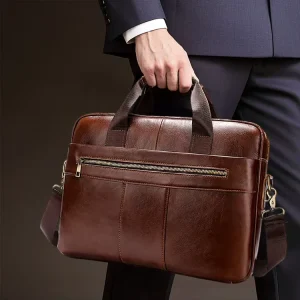Vintage Lawyer Leather Mens Business Laptop Bag Fashion 15.6 inch Computer Bag Crossbody Men’s Office Briefcase Bag