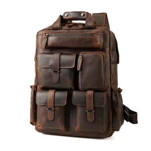 Vintage Leather Bag 15.6 Inch Men’s Laptop Backpack Leather Laptop Backpack Computer Bag for Men