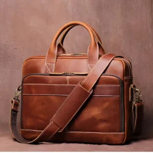 Vintage Leather Messenger Bag for Men Handmade Crossbody Bag Crazy Horse Leather Briefcase Laptop Bag for Men