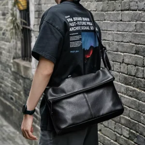 Vintage Letter National Fashion PU Leather Men’s Waterproof Anti-Theft Lightweight Crossbody Dress Messenger Bag Summer