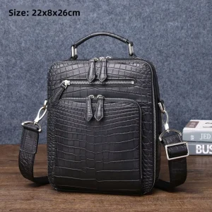 Vintage Matte Crocodile Belly Pattern Men’s Shoulder Crossbody Bag Nylon Waterproof Cotton Fashionable Box Bag