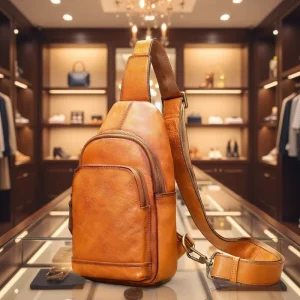 Vintage Men Shoulder Crossbody Sling Bag Single Cross Body Chest Bag Genuine Leather Top-grain Cowhide Sling Bag for Men