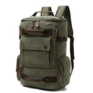 Vintage Men’s Anti-Theft Canvas Backpack with Zipper Closure Portable Large Capacity Computer Bag for Leisure Travel