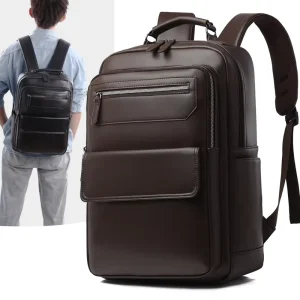 Vintage Men’s Backpacks Waterproof PU Business Casual Sports Students Men’s Leather Backpack
