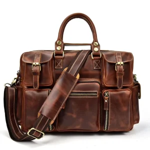 Vintage Men’s Briefcase Crazy Horse Leather Genuine Leather Large Capacity Shoulder Crossbody Bag Work Computer String
