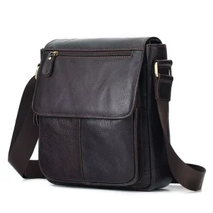 Vintage Men’s Casual Handbags Crossbody Shoulder Bag Genuine Leather Bags Brown Retro Cow Leather Bags for Men
