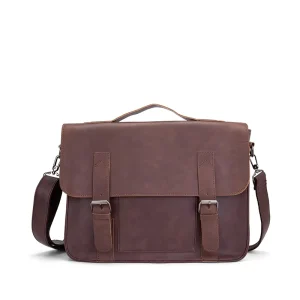 Vintage Men’s Classic PU Leather Briefcase Mochila Work Bag with Office Essentials for Daily Commute Laptop Case for Travel