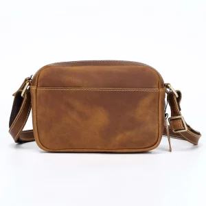 Vintage Men’s Crazy Horse Genuine Leather Crossbody Bag Shoulder Bag Simple Messenger Bags for Men