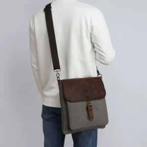 Vintage Men’s Crazy Horse Leather Crossbody Bag Men’s Genuine Leather Shoulder Bag