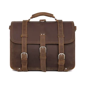 Vintage Men’s Crazy Horse Leather Multi compartment Briefcase Cowhide Commuting Handbag Genuine Leather Large