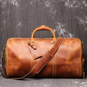 Vintage Men’s Crazy Horse Leather Travel Bag Large Capacity Handbag Top Cowhide Layer Women’s Tote Bag