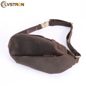 Vintage Men’s Dark Brown Genuine Leather Large Capacity Waterproof Zipper Closure Belt Fanny Pack Waist Bag