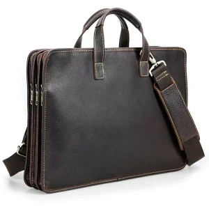Vintage Men’s Genuine Leather Cotton Durable Messenger Portable Men’s Business Briefcase for 14.2 Inch Laptop