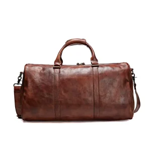 Vintage Men’s Genuine Leather Handheld Travel Bag Large Capacity Multifunctional Gym Crossbody Duffel for Men Women’s Travel