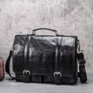 Vintage Men’s Genuine Leather Laptop Briefcase 13.3” Laptop Messenger Bag Satchel Men