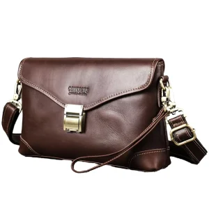 Vintage Men’s Genuine Leather Messenger Bag Small Classic Brown Shoulder Bag for Business & Travel