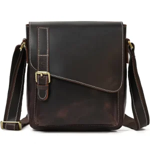 Vintage Men’s Genuine Leather Shoulder Bag Crazy Horse Leather Flap Crossbody Bag Top Layer Cowhide Casual Men’s Bag