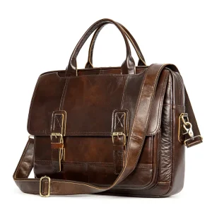Vintage Men’s Genuine Leather Shoulder Laptop Bag 7406 Male Office Bag for Men Leather Business Masonic Watch Briefcase for Man
