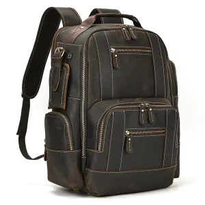 Vintage Men’s Leather Backpack Retro Luxury Fashion Style Travel Bag Backpack Shoulder Bag Men Leather Daypack for Man