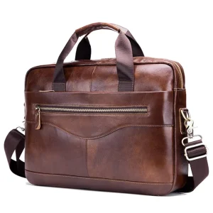 Vintage Men’s Leather Briefcase Laptop Bag Waterproof Shoulder Bag Business Man Handbag Briefcase
