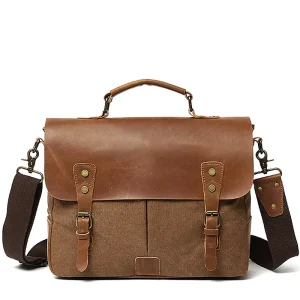 Vintage Men’s Messenger Bag Crossbody Shoulder Bag with Laptop Compartment Canvas