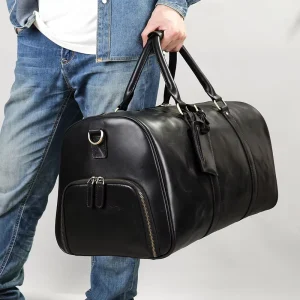 Vintage Men’s Outdoor Travel Duffle Bag MOCHILA Waterproof Luggage with Zipper Closure Real Leather Lightweight and Portable