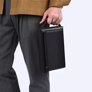 Vintage Men’s PU Leather Anti-Theft Bag Large Capacity Handbag with Card Slots Portable Contact