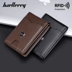 Vintage Men’s Short Carbon Fiber Card Holder Minimalist Bifold PU Leather Wallet RFID Protected Card Business Bag