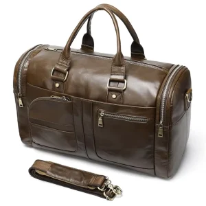 Vintage Men’s Sport Gym Bag Large Capacity Weekender Overnight Travel Wear resistant Waterproof PU Duffle Bag