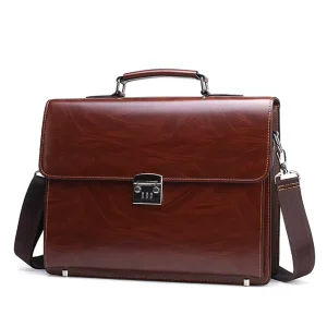 Vintage Men’s Work Business Bag Large Capacity Portable Briefcase Multi-layer PU Leather Laptop Bag