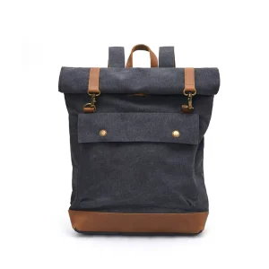 Vintage Men’s and Women’s Canvas with Leather Rolled Mouth Rucksack Outdoor Leisure Travel Hiking Backpacks