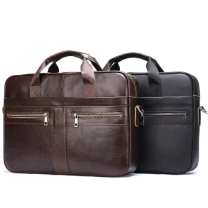 Vintage Multifunctional Men’s Briefcase, Soft Genuine Leather Laptop Business Handbag