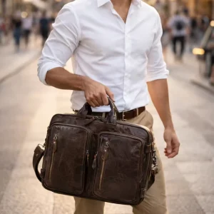 Vintage Oil Wax Full Grain Leather Briefcase Men Large Capacity Top Layer Cowhide Messenger Bag Business Laptop Handbag